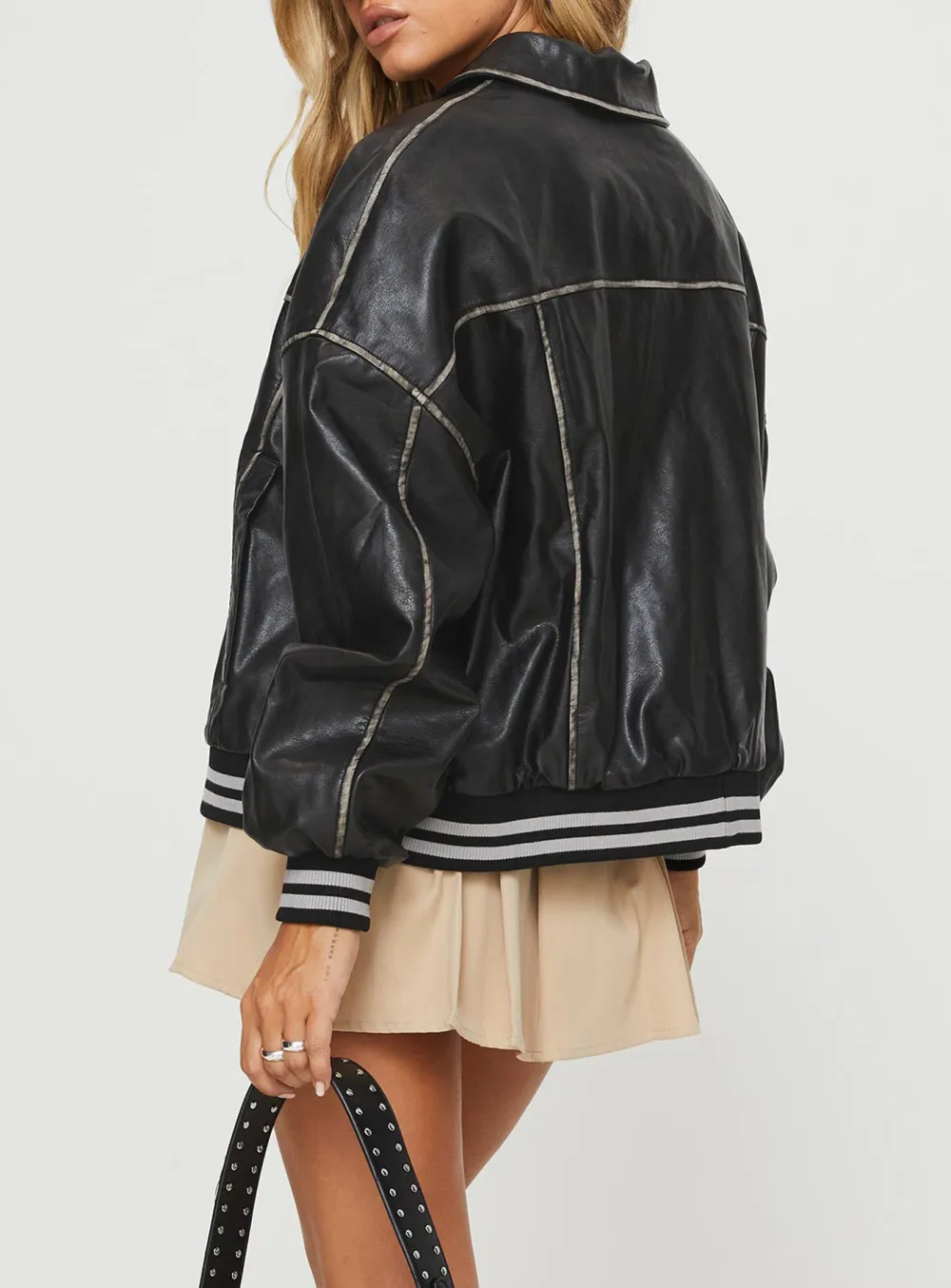 Varsity Style Faux Leather Jacket