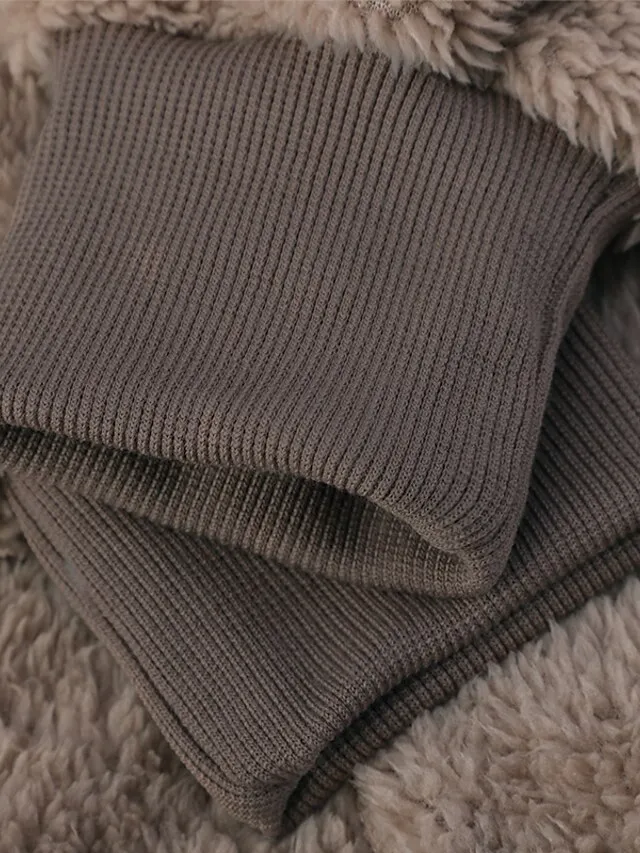 Women's Fleece Jacket Sherpa Jacket Teddy Coat Coat Outdoor Street Daily Fall Winter Long Coat Regular Fit Warm Breathable Casual Jacket Long Sleeve Solid Color Pocket with Pockets Black White Pink