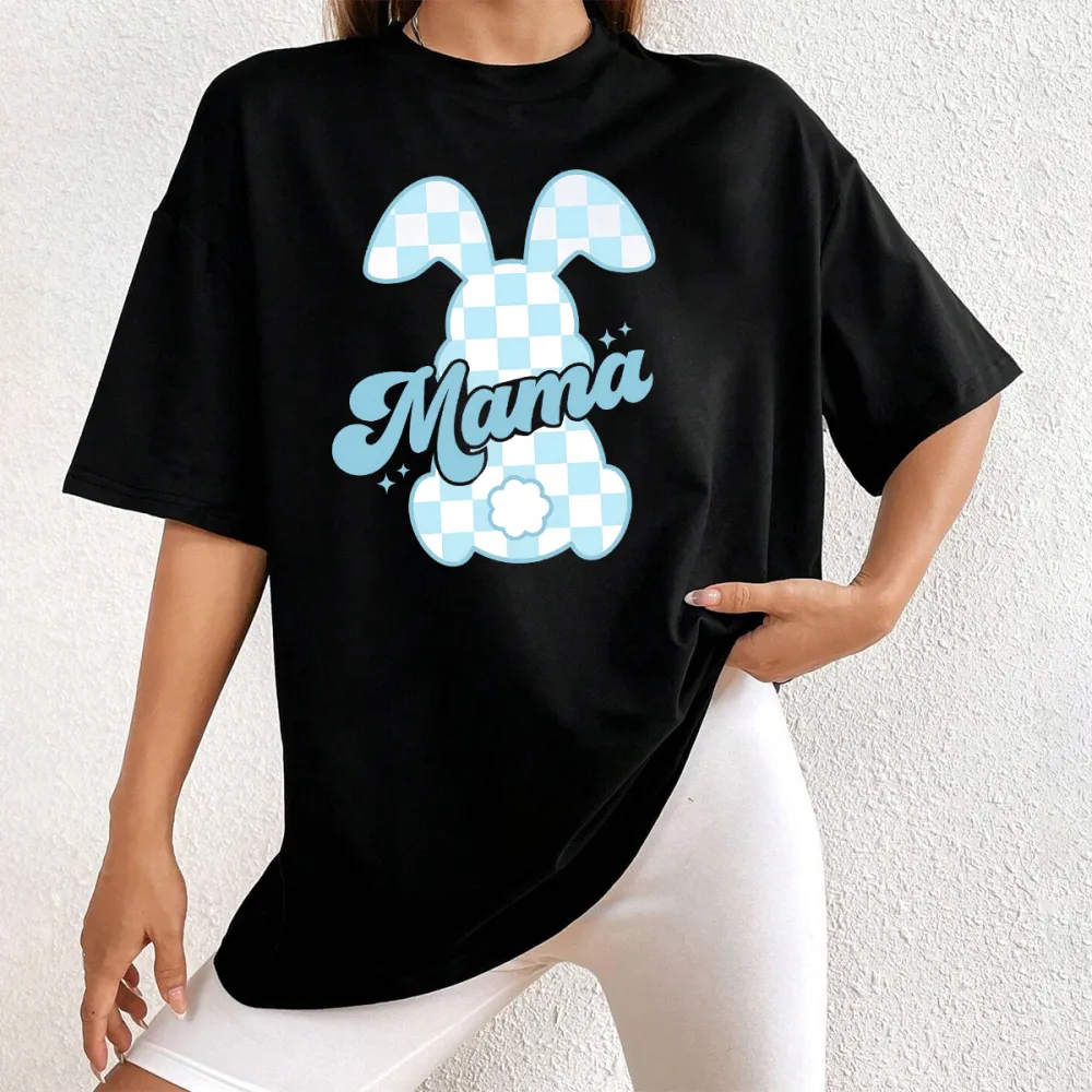 Easter Bunny Mom Printed Round Neck Short Sleeve T-Shirt