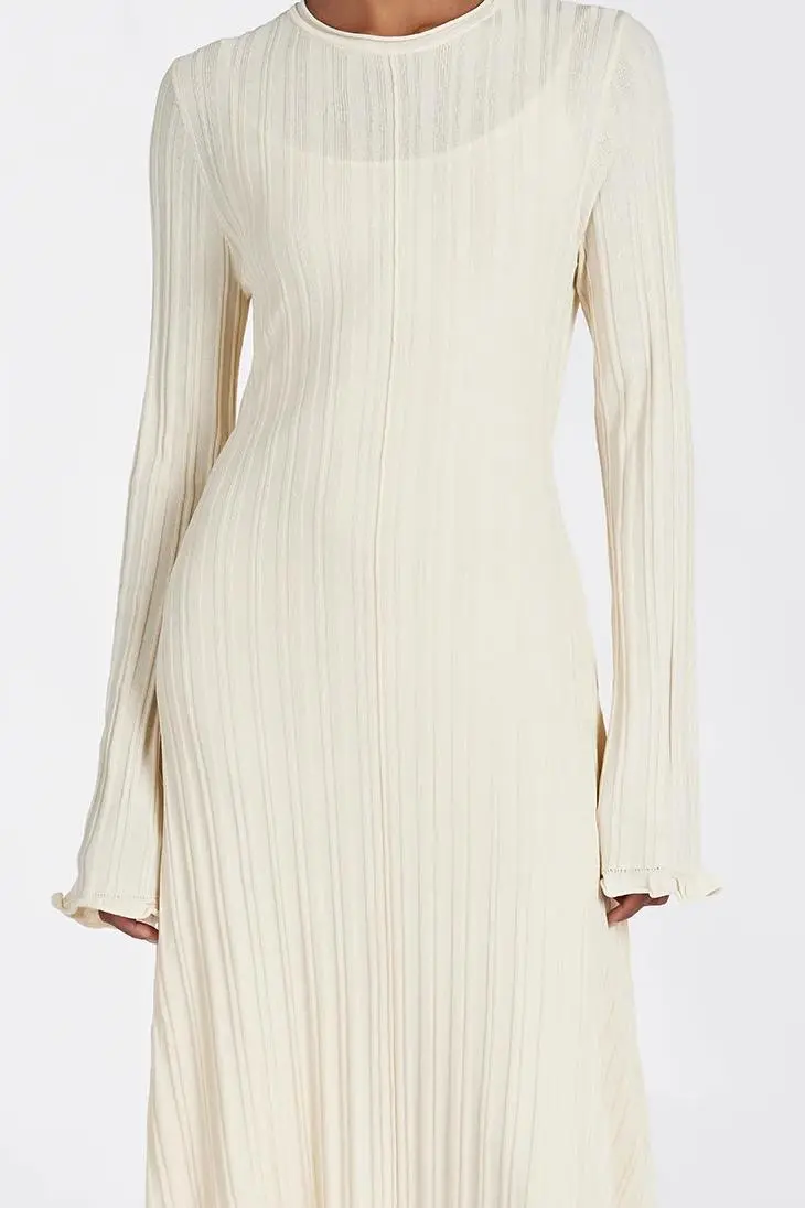 CREAM KNIT MIDI DRESS