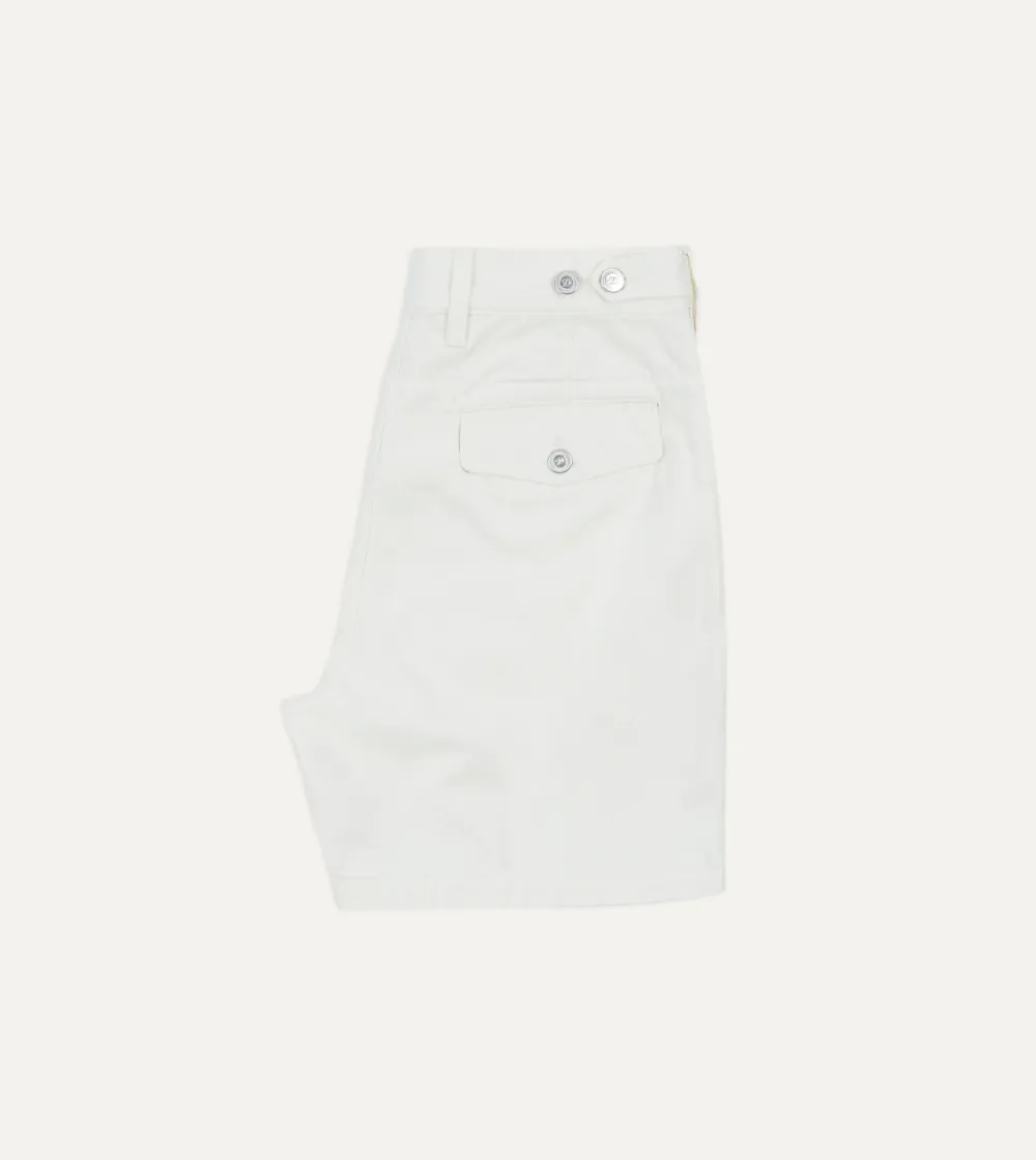 Daily Washed Ecru Cotton Twill Single-Pleat Shorts Casual Style