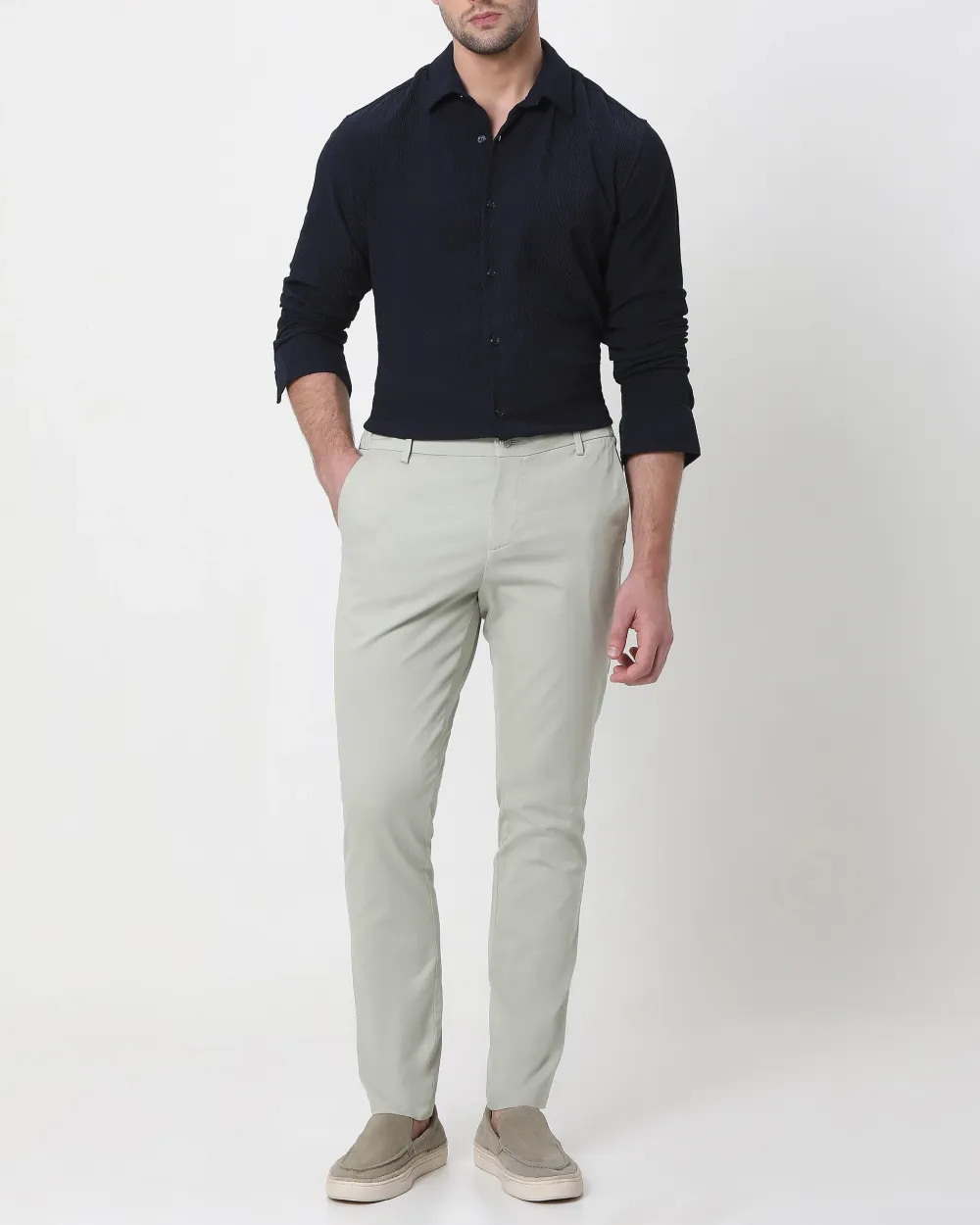 Simple And Comfortable Slim-Fit Breathable Navy Shirt