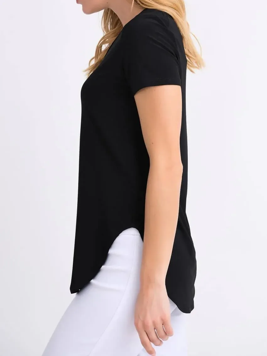 Navy Blue Curved - Hem Short - Sleeve Top