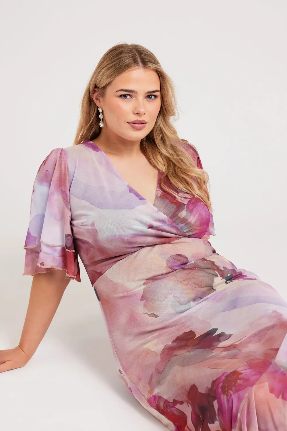 YOURS LONDON Curve Pink Abstract Floral Print Wrap Maxi Dress