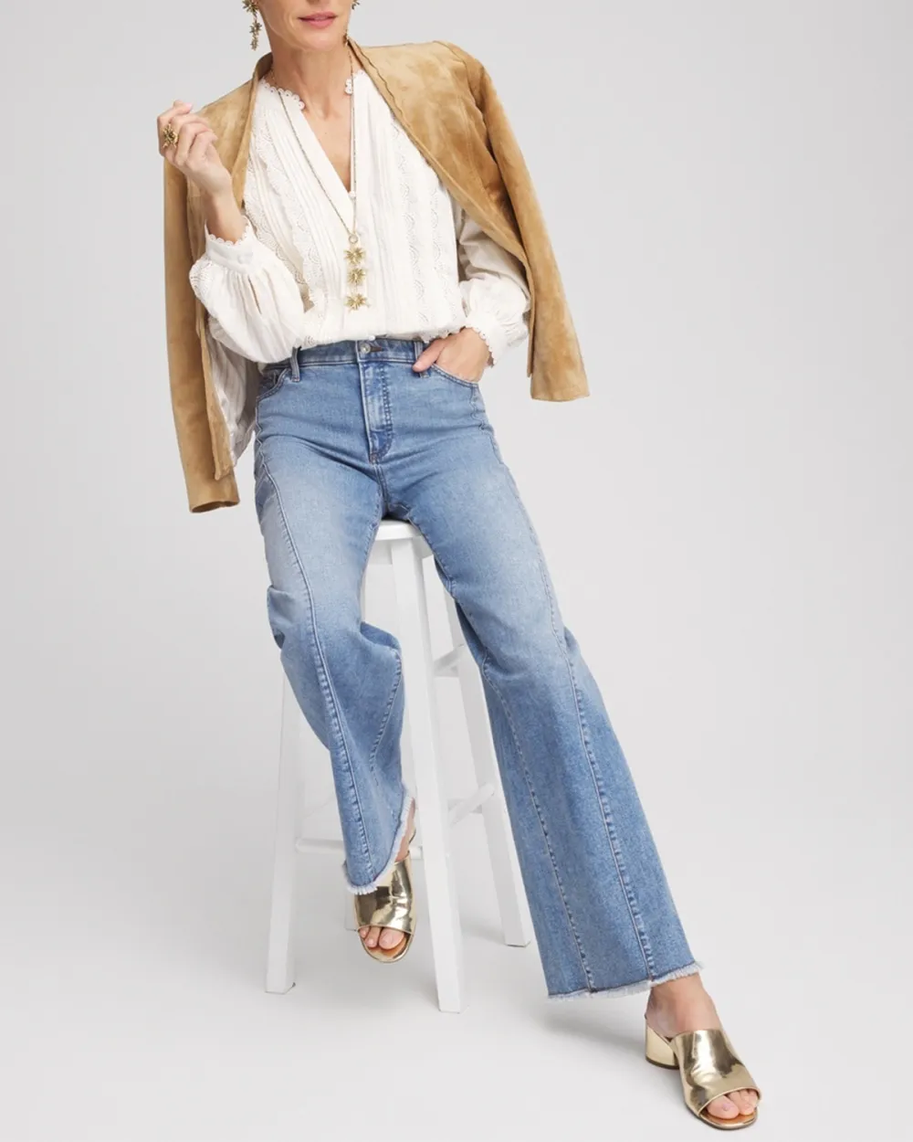 Split Neck Lace Trim Blouse