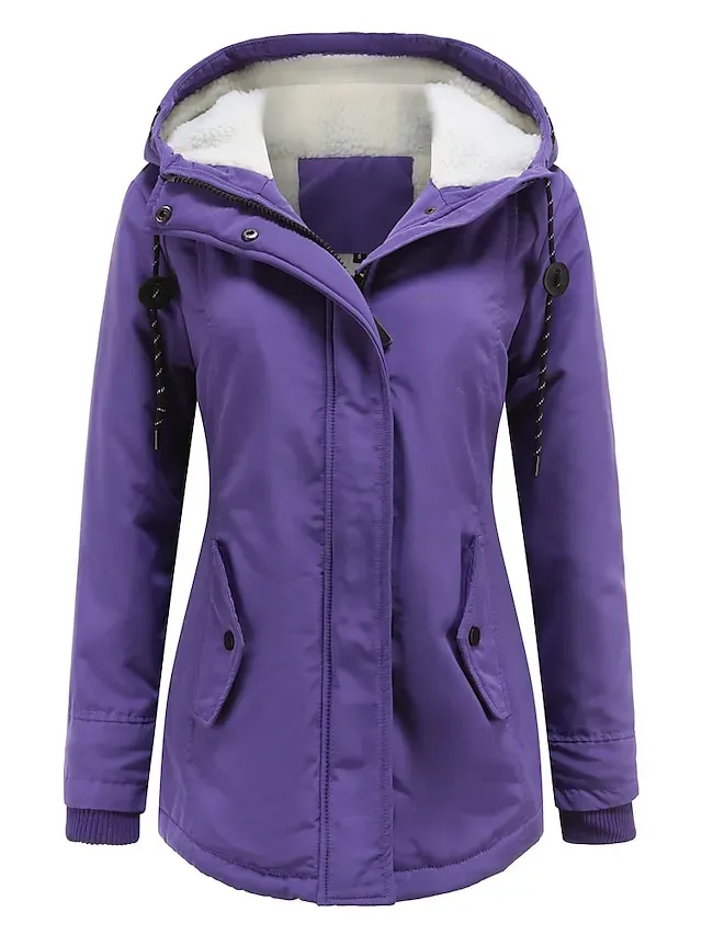 Women's Parka Street Fall Winter Puffer Jacket Coat Windproof Warm 3 in 1 Loose Casual Sports Jacket Long Sleeve Solid Color Zipper Purple Blushing Pink Waterpoof Daily Wear Down Parkas Lined