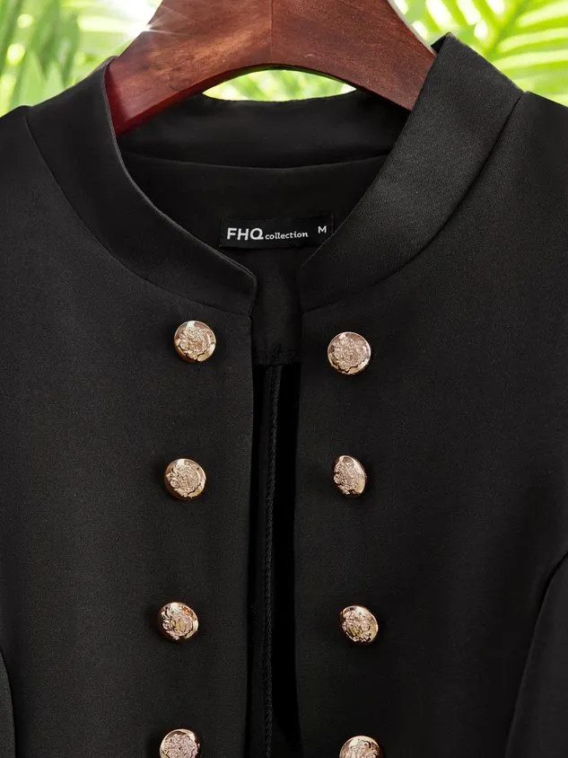 Black Long Sleeve Shift Buttoned Solid Jacket