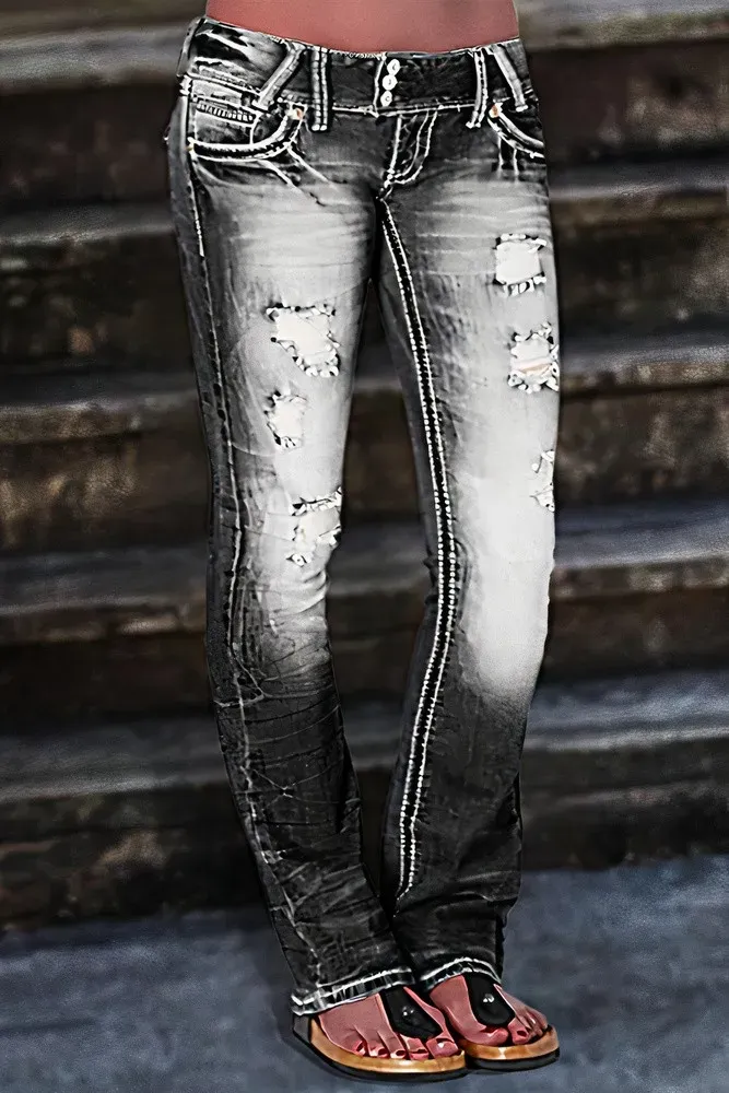 Distressed Low Rise Bootcut Jeans
