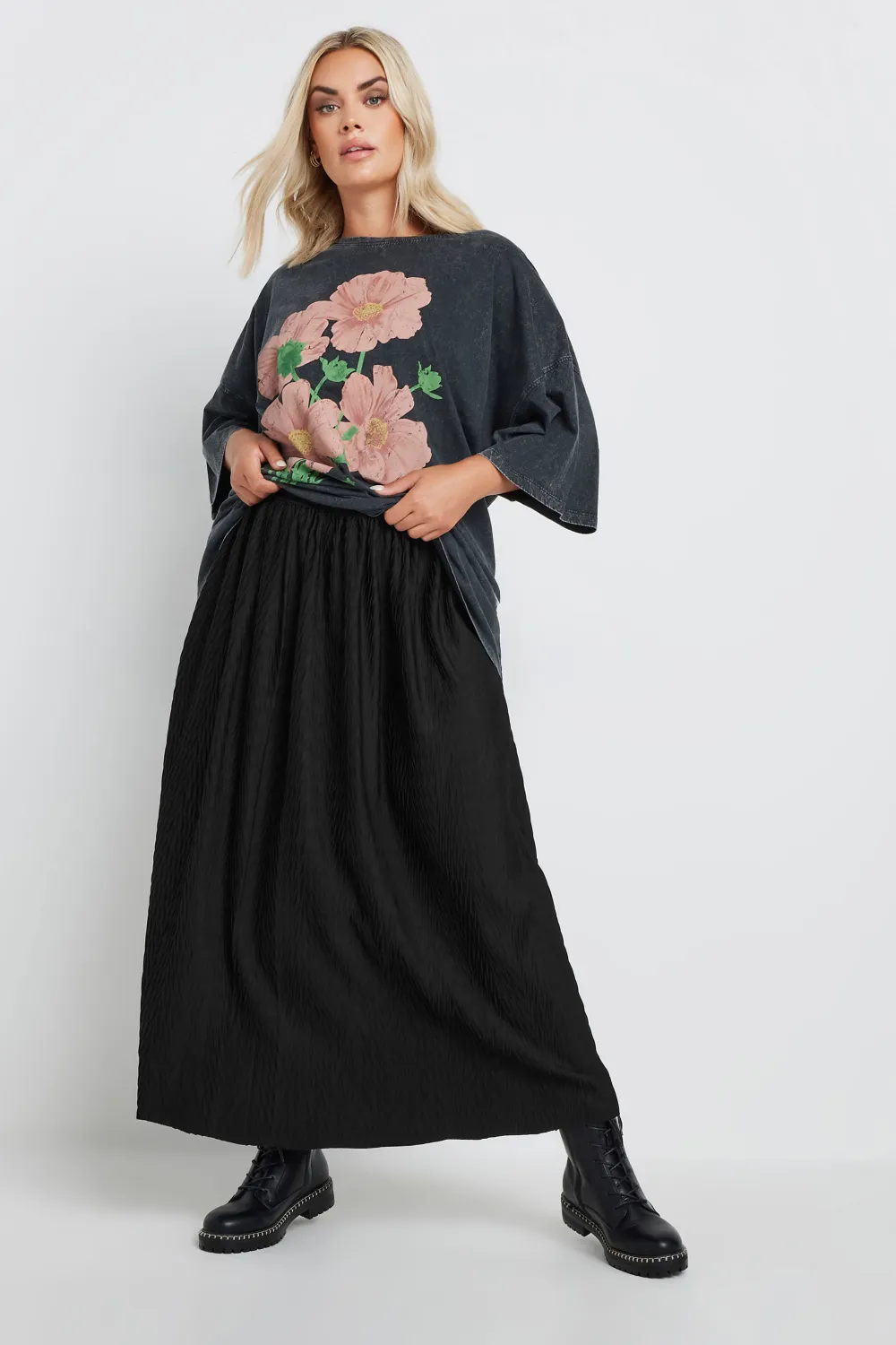 YOURS Curve Green Geometric Floral Print Pleated Skirt