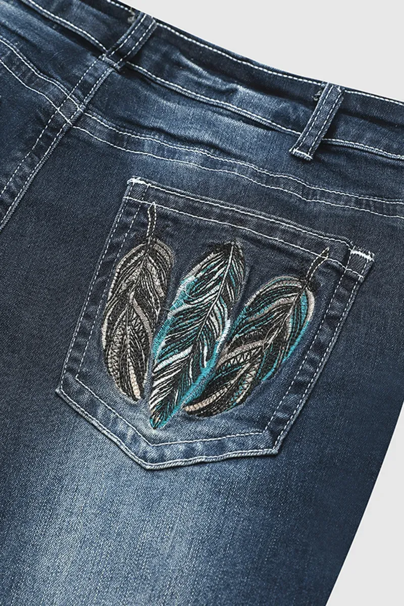 Mid Waist Pocket Straight Leg Jeans