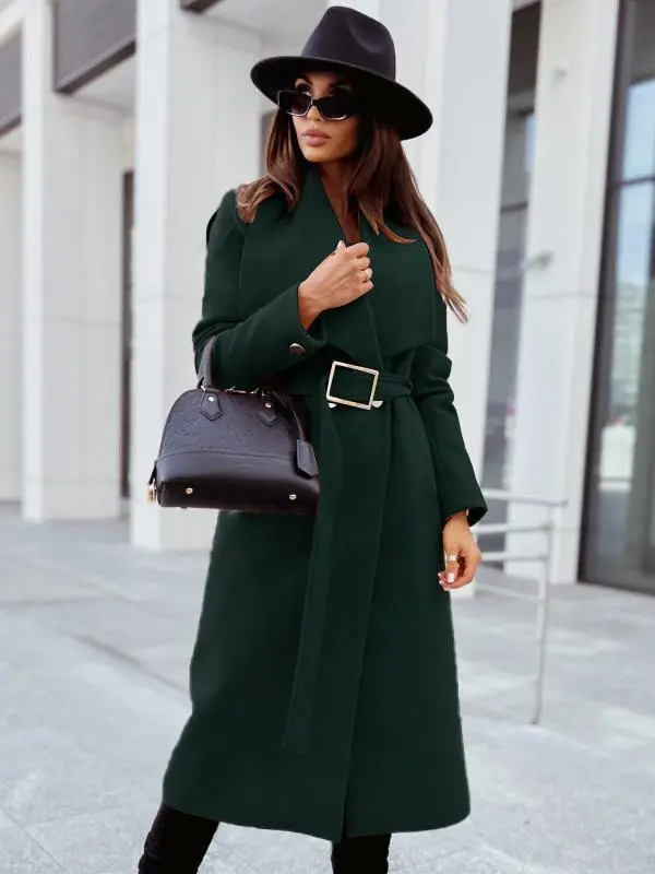 Belted long sleeve big collar Coat