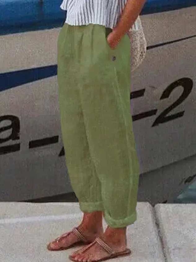 Vacation Casual Loosen Cotton Linen Solid Pants(⚡Clearance Sale)