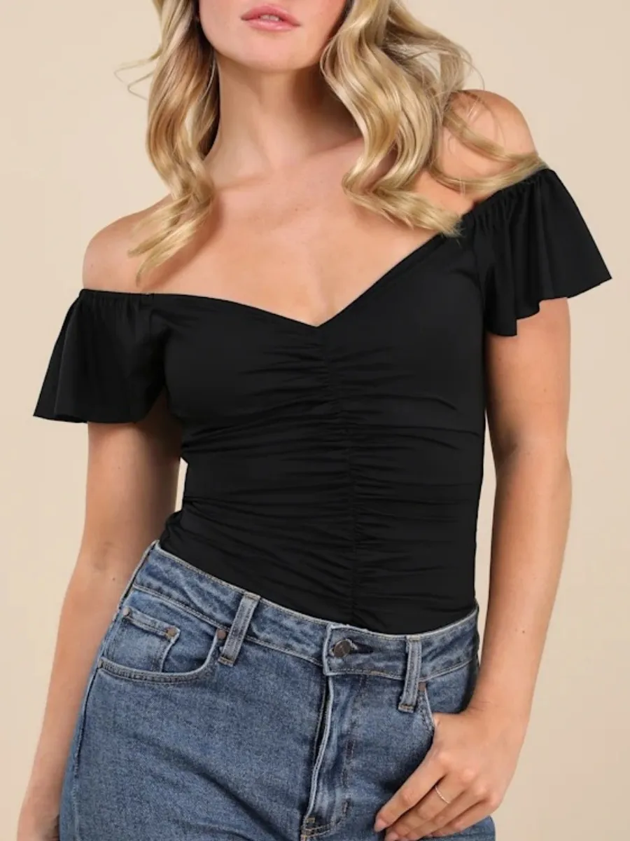 Ruched Off-the-Shoulder Bodysuit