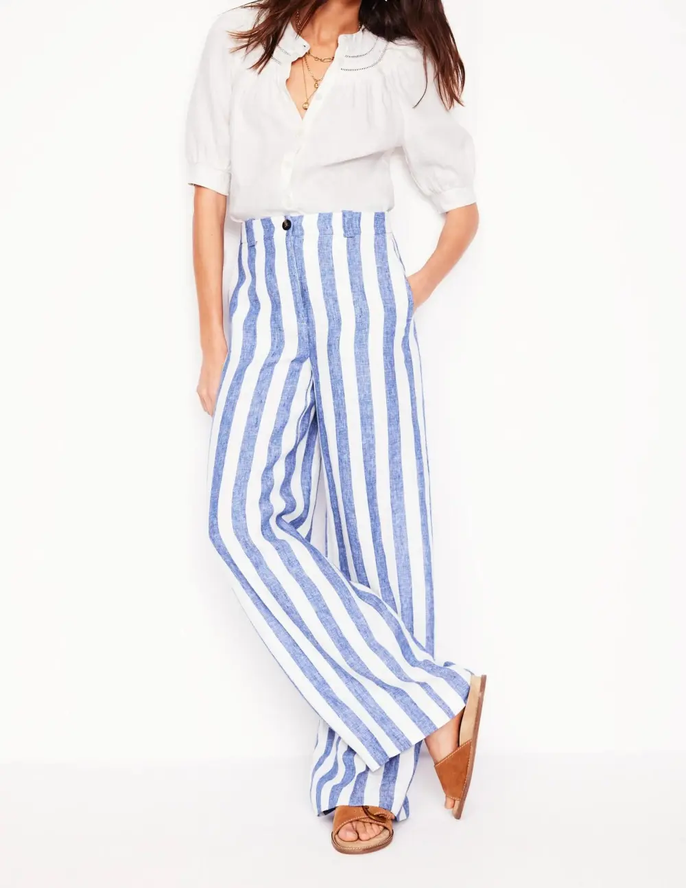Bright Blue Stripe Linen Pants