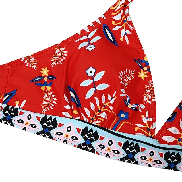 Women's Swimwear Bikini Bathing Suits 2 Piece Normal Swimsuit Halter 2 Piece Sexy Floral Print Light Green Pink Purple Padded V Wire Bathing Suits Sports Vacation Beach Wear