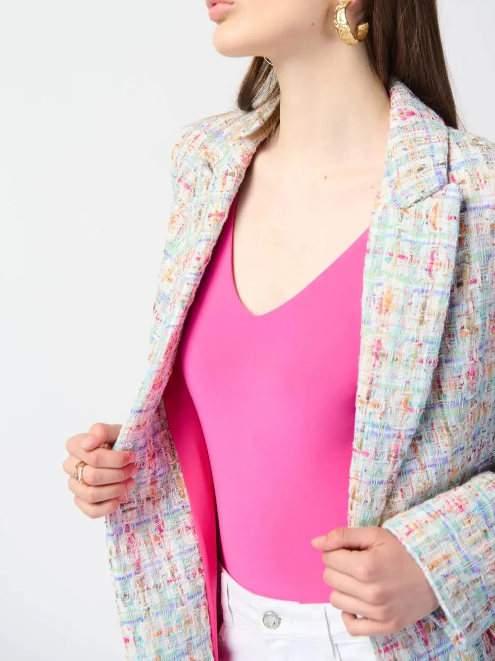 Multicolored Tweed Notch - Lapel Blazer