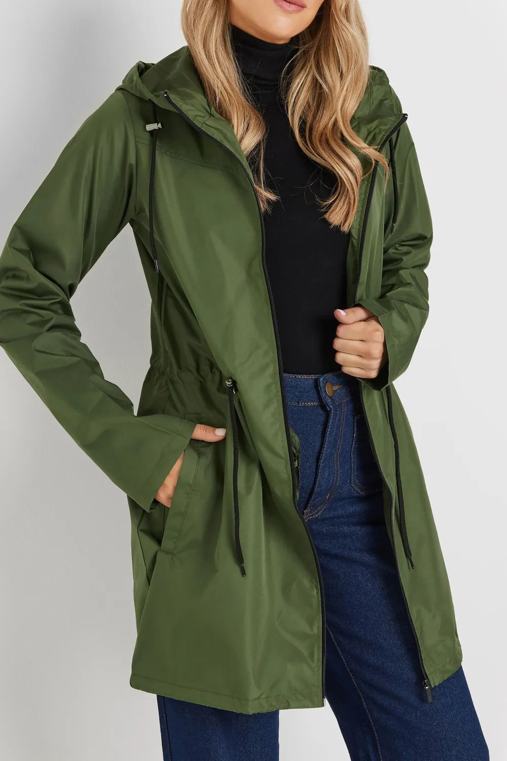 Khaki Green Pocket Hooded Parka