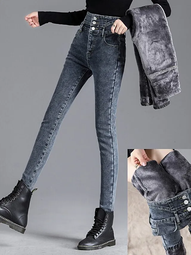 Women‘s Fleece Pants Trousers Jeggings Full Length Fashion Streetwear Street Daily Black Blue S M Fall Winter