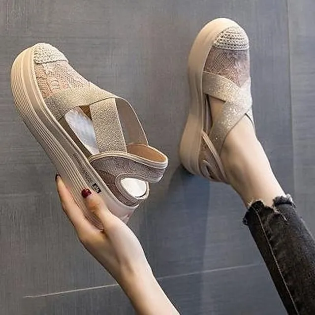 Women's Sandals Comfort Shoes Platform Sandals Daily Summer Flat Heel Vintage Elegant Casual Lace Mesh Loafer Solid Color Black Beige