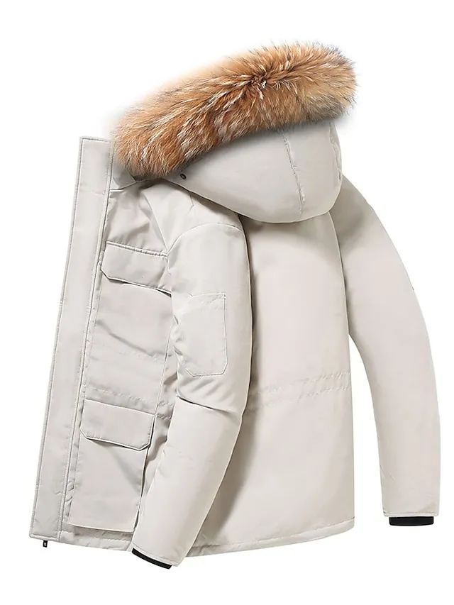 Women's Parka Puffer Jacket Cropped Thicken Winter Coat Thermal Warm Heated Coat Windproof Zip up Coat with Fur Collar Hood Outdoor Hiking Outerwear Long Sleeve Fall Black Beige Red