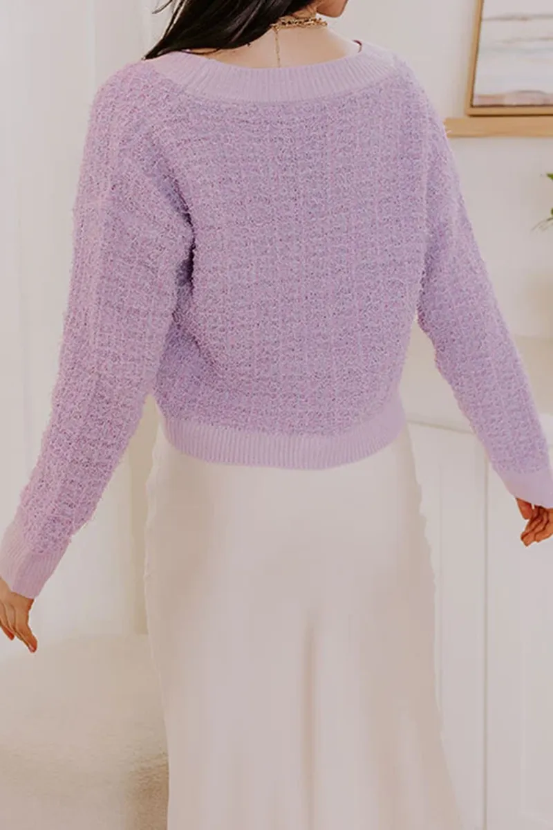 V-Neck Fashionable Tweed Ladies Cardigan