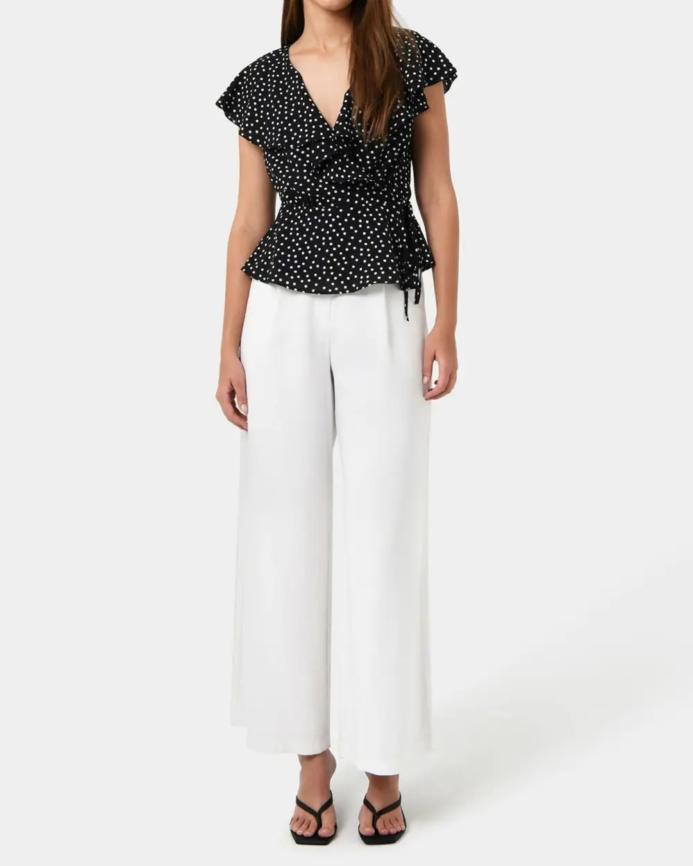 Polka Dot Design Ruffle Wrap Blouse