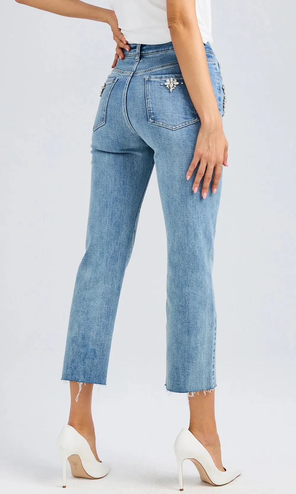 Rhinestone Detail Denim Pants