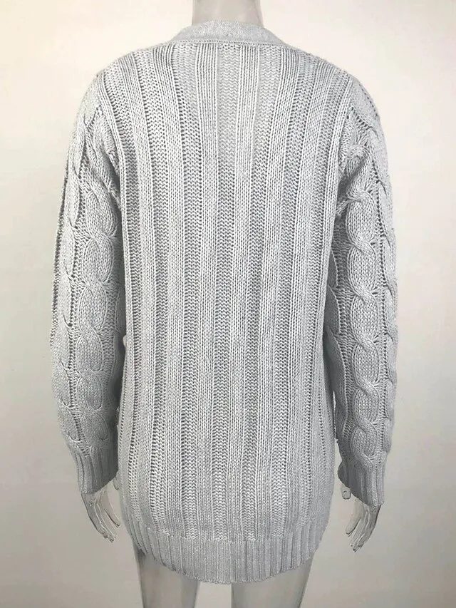 Spring Outfits - Women's Sweater Cardigans & T-Shirt & Scarf Set Cable-Knit Buttoned Cardigan with Pockets and Blouse T shirt Tee Basic