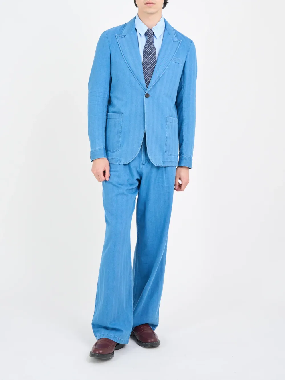 Indigo Casual Style Lapel Cotton Blazer