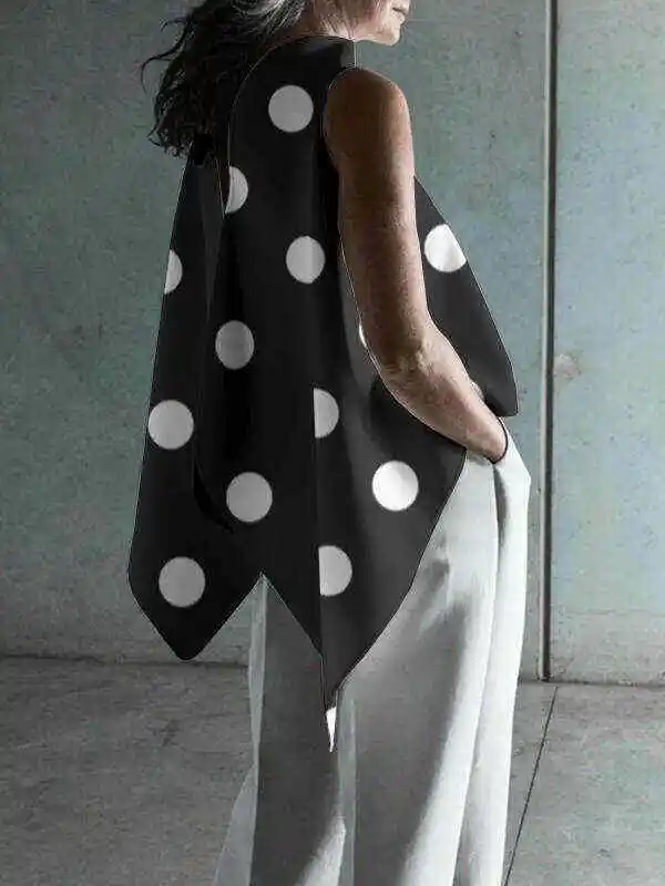 Fashion Polka Dot Asymmetric Split-Joint Sleeveless Vest