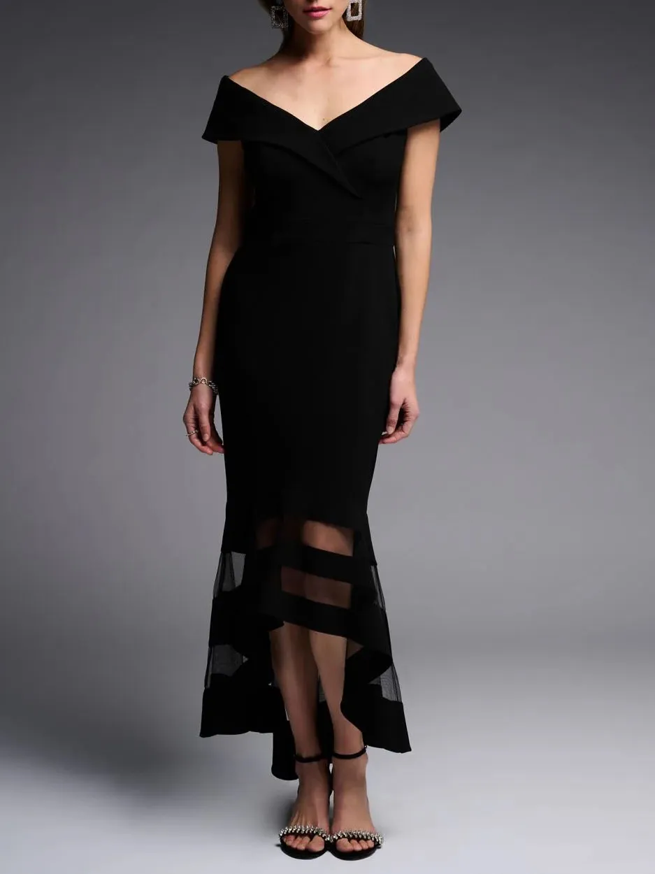 Off - Shoulder Black Mesh - Paneled Dress