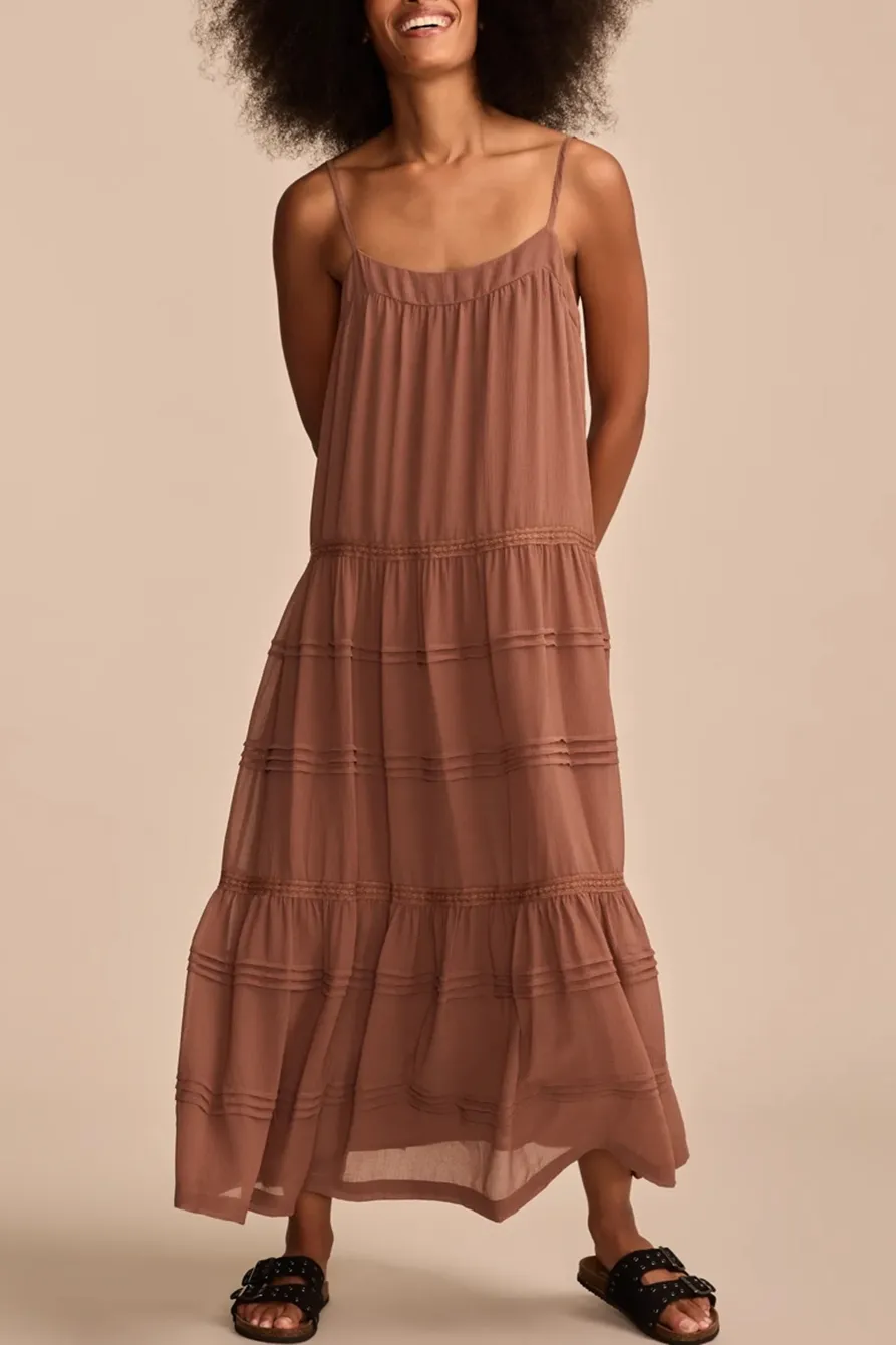 Sleeveless Pintuck Tiered Midi Dress