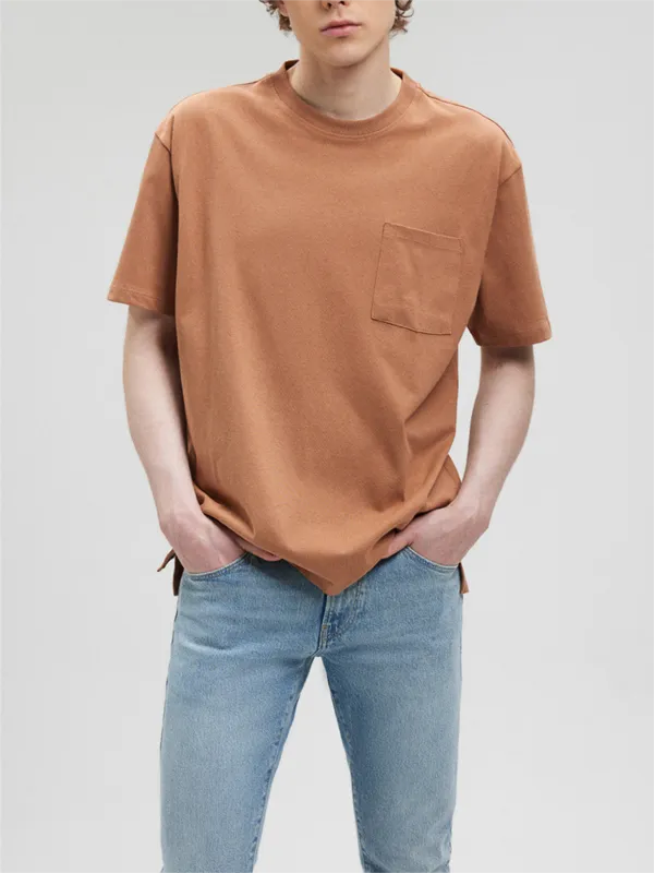 Brown Short - Sleeve Printed Pocket Tee