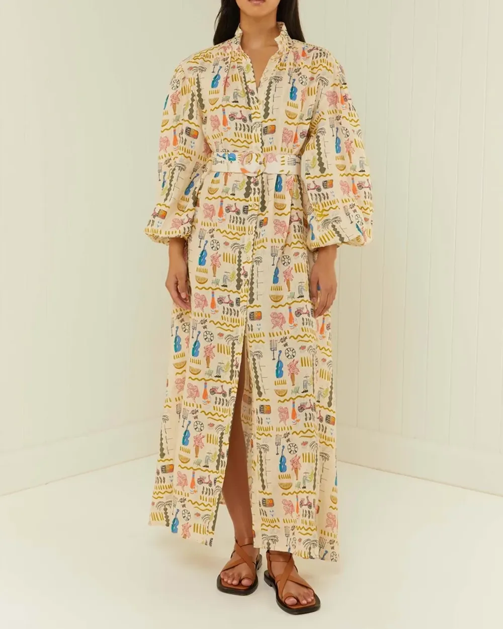 Linen Stand-Up Collar Dress