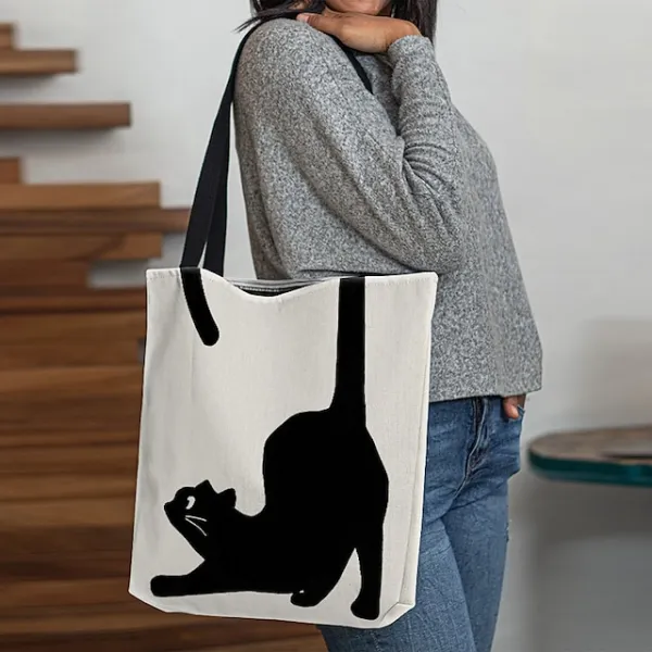 Women's Tote Shoulder Bag Canvas Tote Bag Customize Oxford Cloth Shopping Holiday Print Large Capacity Foldable Lightweight Cat Black / Red Custom Print White