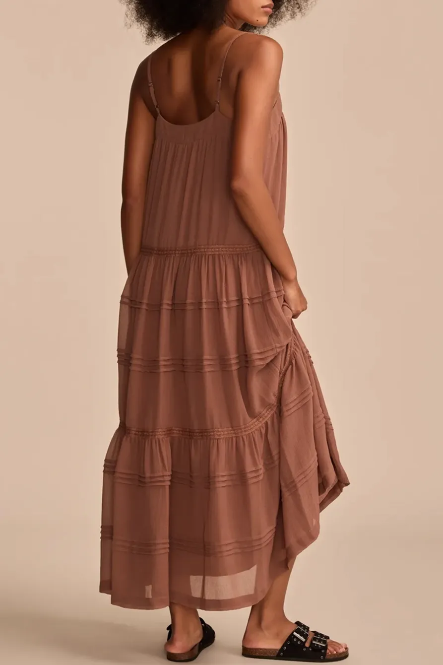 Sleeveless Pintuck Tiered Midi Dress