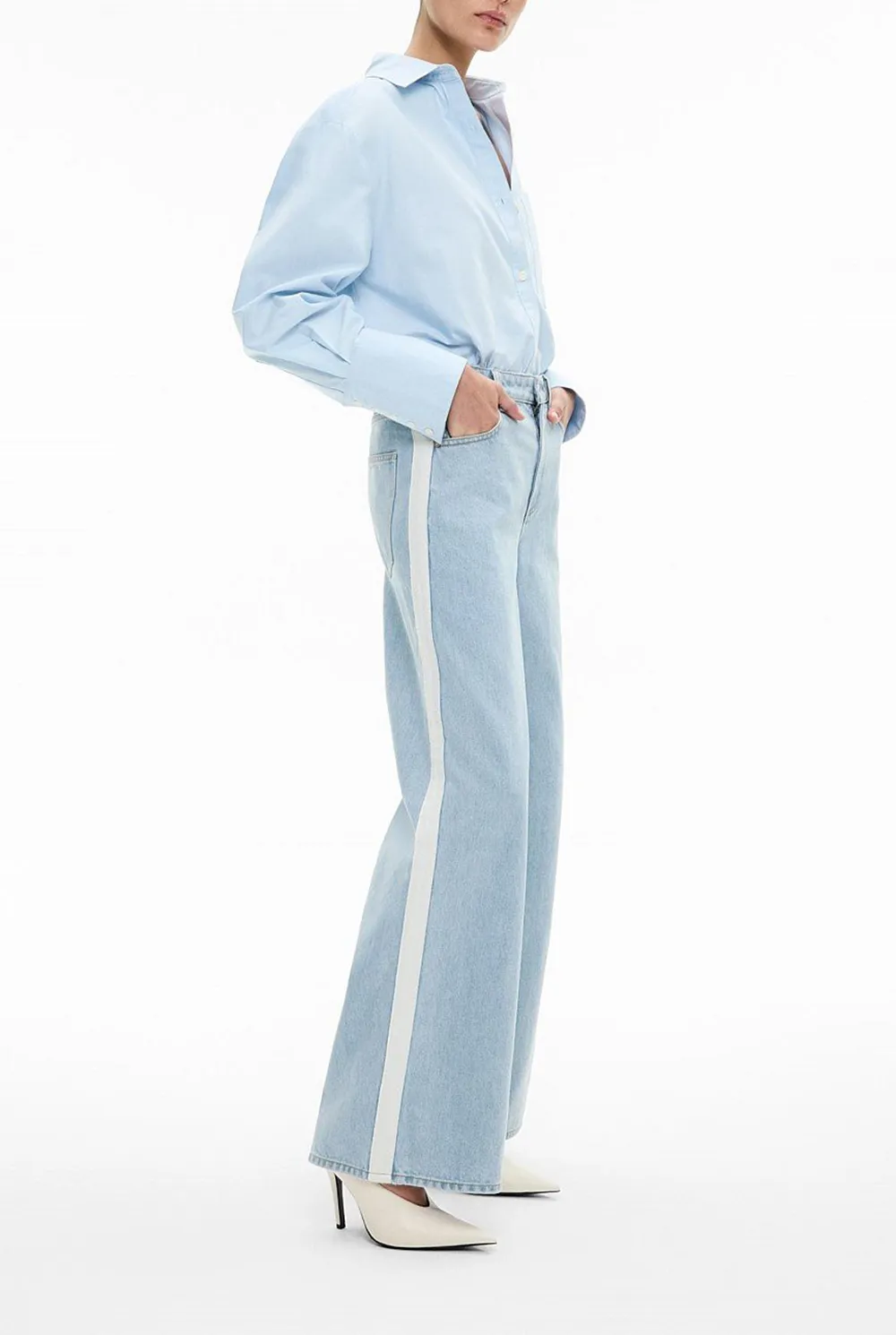 Side-Striped Denim Long Pants