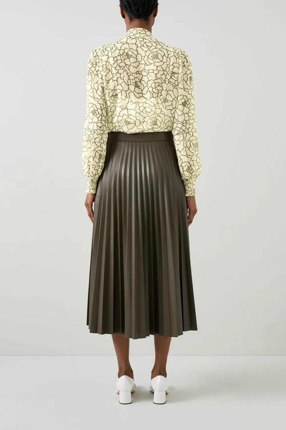 Cream Floral Print Tie Neck Long Sleeve Blouse