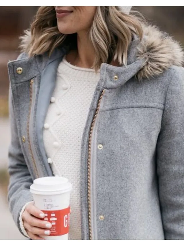 Women's Winter Coat Fleece Casual Jacket Hoodie Jacket Comfortable Street Casual Daily Casual Daily Zipper Pocket Zipper Hoodie Casual Street Style Plain Outerwear Long Sleeve Winter Fall Gray