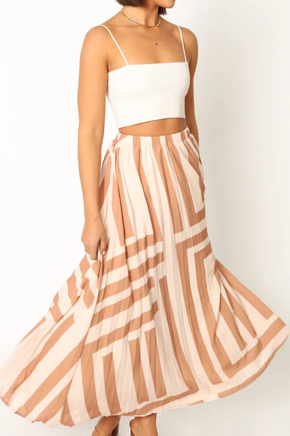 PLEAT MIDI SKIRT - TAN