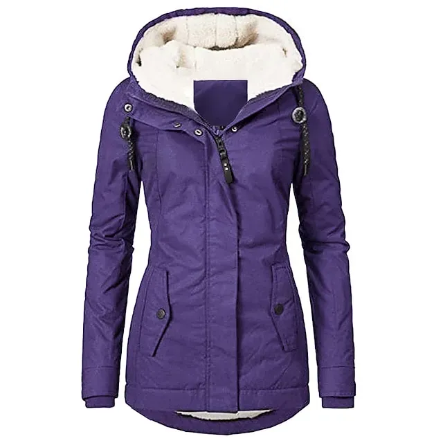 Women's Parka Waterproof Puffer Jacket Thermal Warm Heated Coat Fleece Lined Winter Coat Windproof Outdoor Zip up Hooded Coat Sports Hiking Jacket Purple Pink