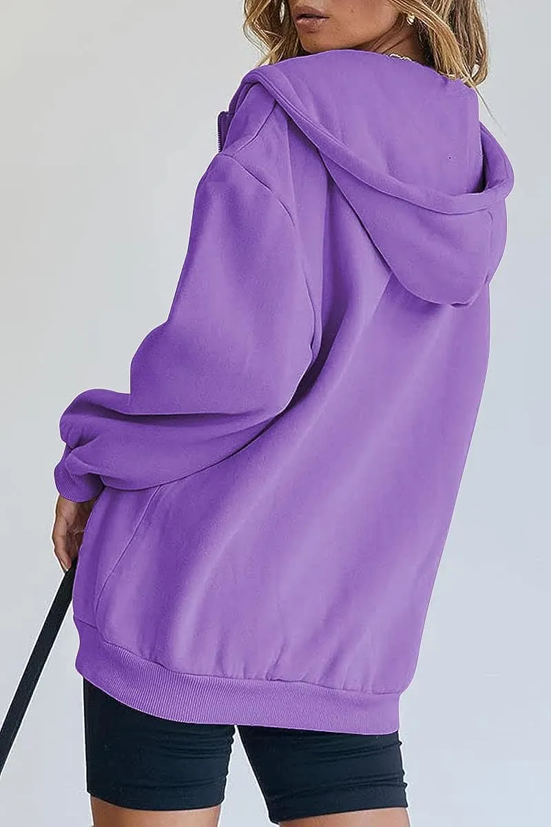 Women's Cute Hoodies Teen Girl Fall Jacket Oversized Sweatshirts Casual Drawstring Zip Up Y2K Hoodie with Pocket