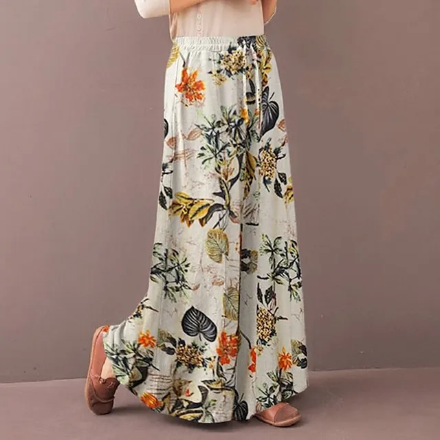 Women's Culottes Wide Leg Gauchos Pants Trousers Full Length Side Pockets Baggy Mid Waist Fashion Casual Weekend Yellow Red S M Summer Spring &  Fall
