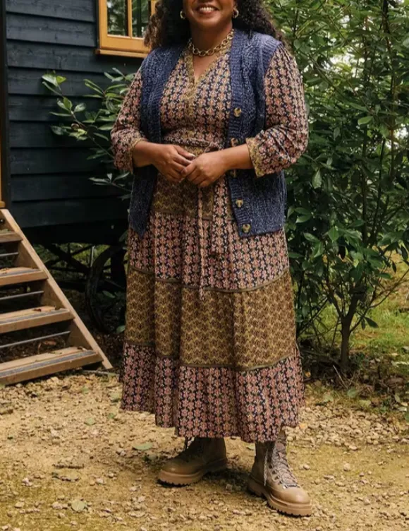 Mixed Print Midi Dress