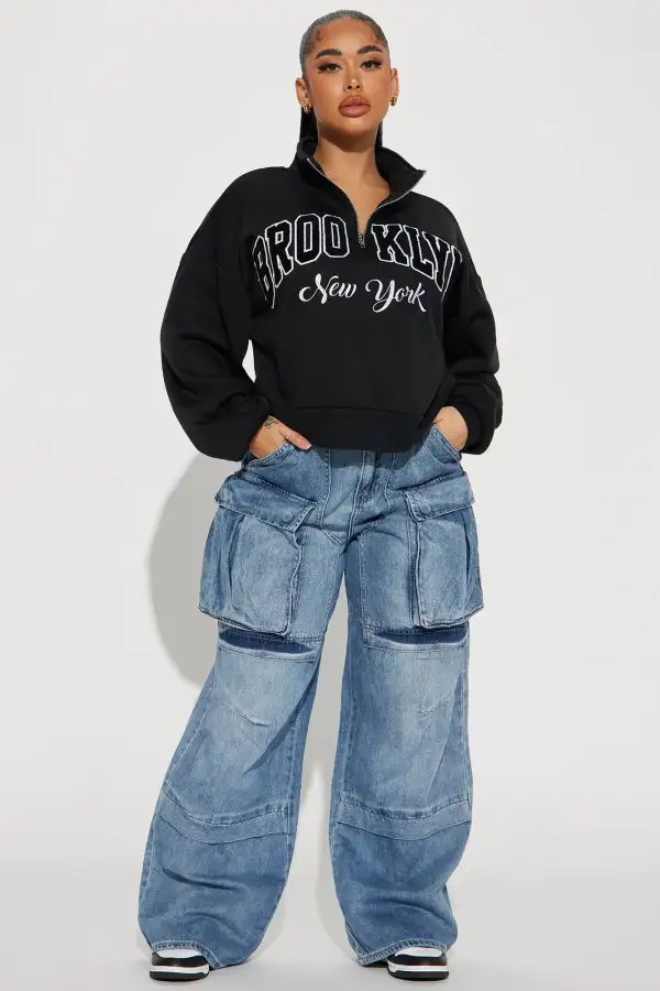 Out in Brooklyn Half Zip Sweatshirt - Black