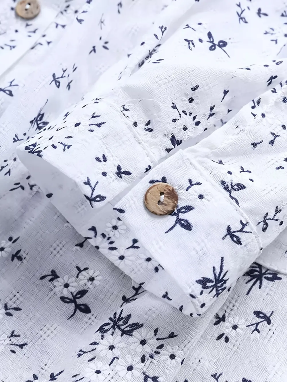 Plus Size Cotton Floral Print Long Sleeve Midi Top, Women's Plus Casual Button Front T-shirt