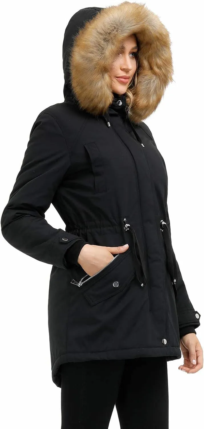 Women's Winter Coats Fleece Lined Parka Jacket Hooded Long Winter Warm Parka Coat with Pockets