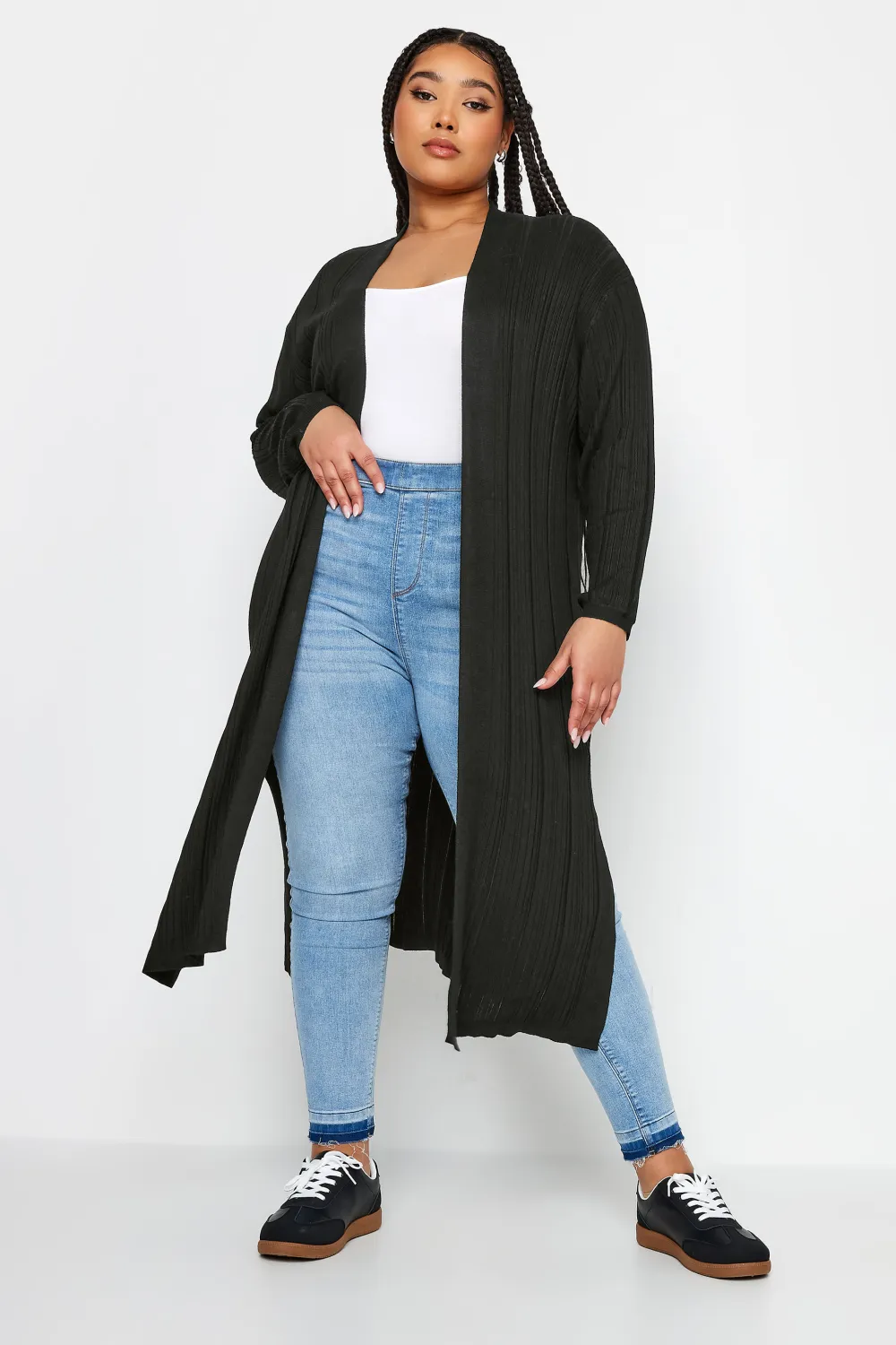 YOURS Curve Khaki Green Longline Ribbed Cardigan