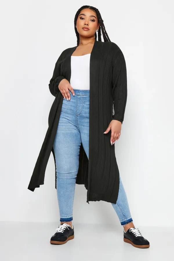 YOURS Curve Khaki Green Longline Ribbed Cardigan