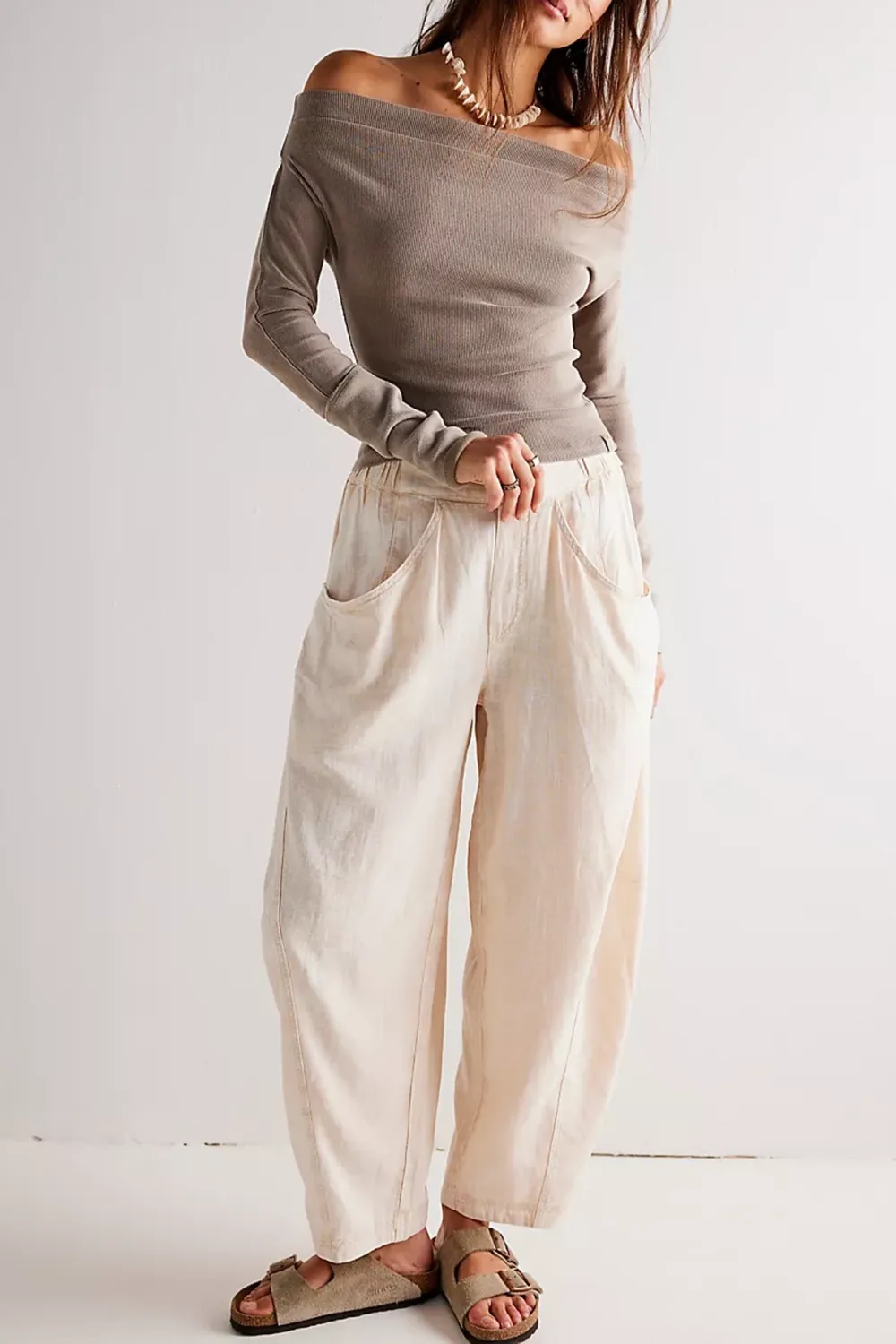 Washed Pull-On Barrel Pants